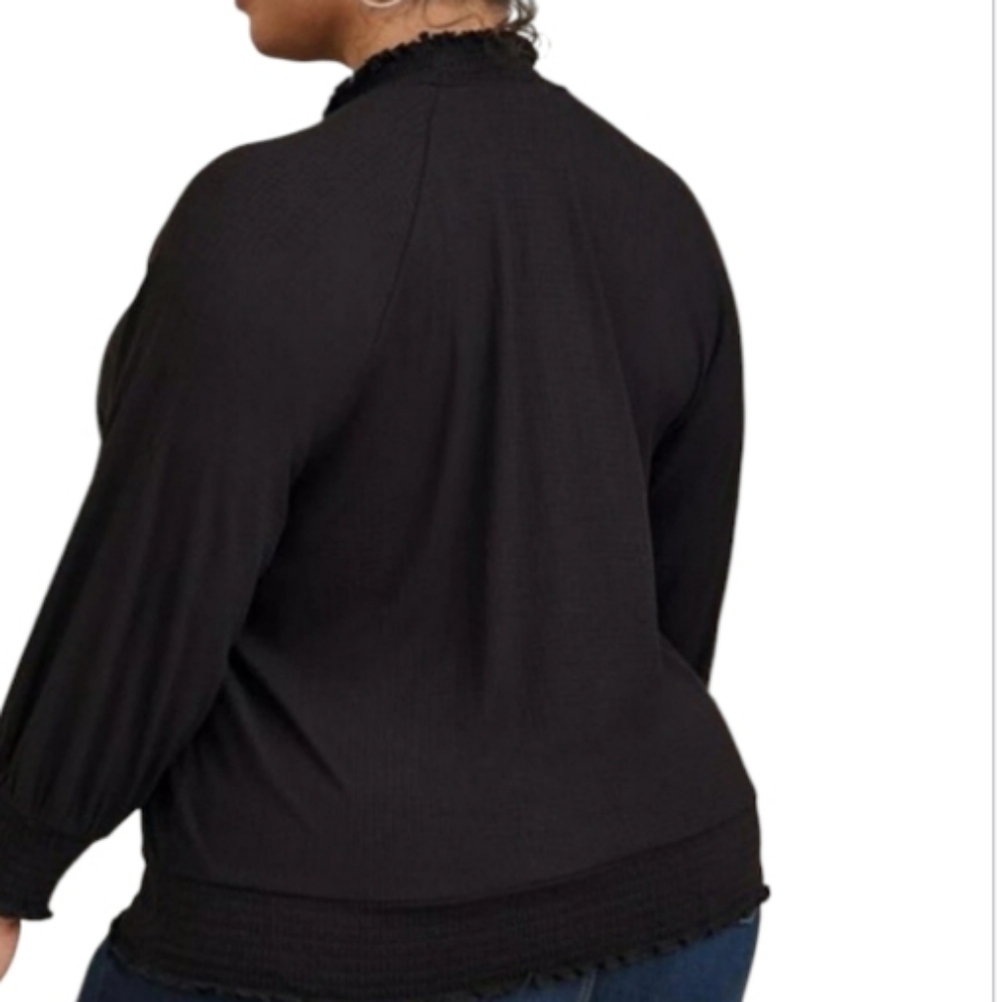 Torrid Black Ruffled Neckline Gauze Blouse Size 4X - Picture 7 of 10